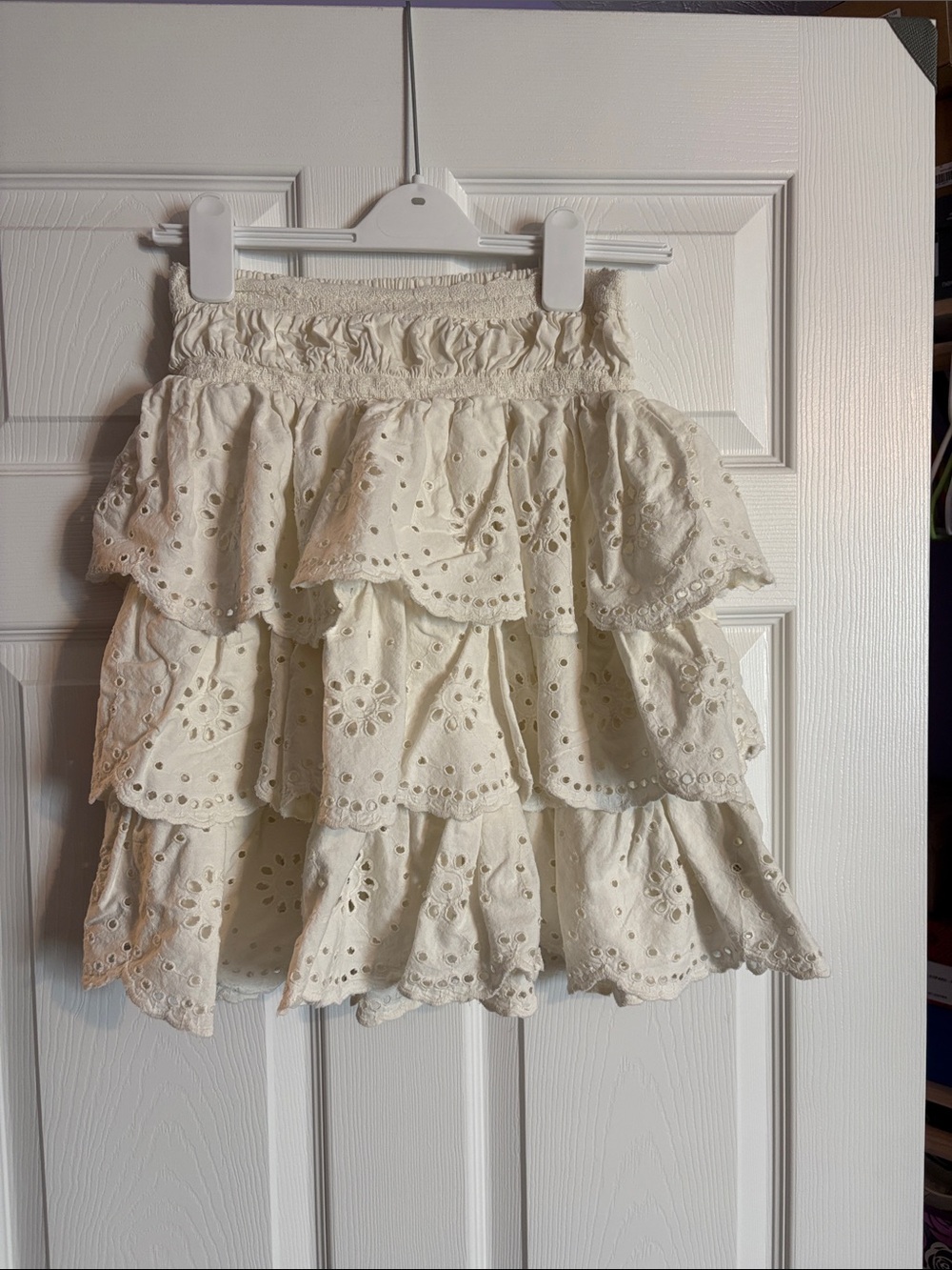 Free People Cream Eyelet Tiered Ruffle Skirt
